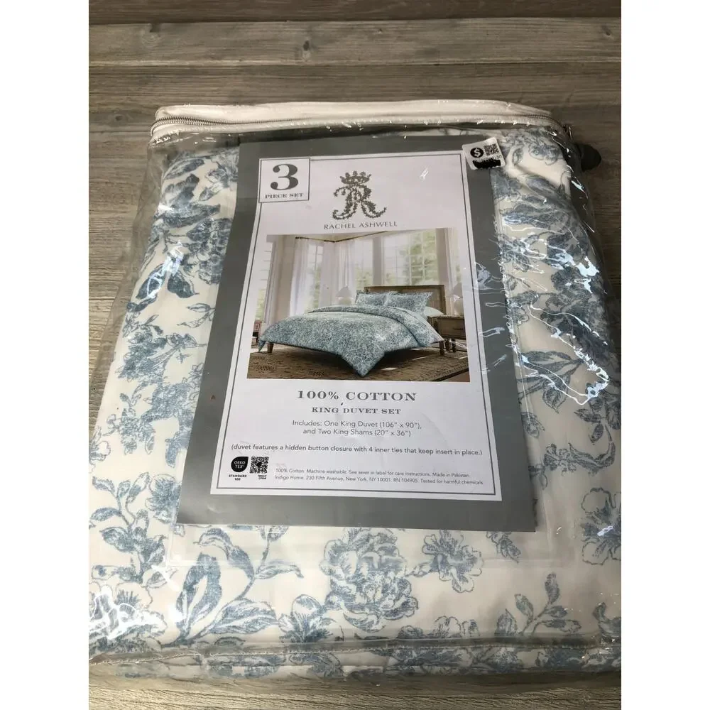Simply Shabby Chic Rachel Ashwell Bohemian White Blue KING Duvet Cover Set-NIP